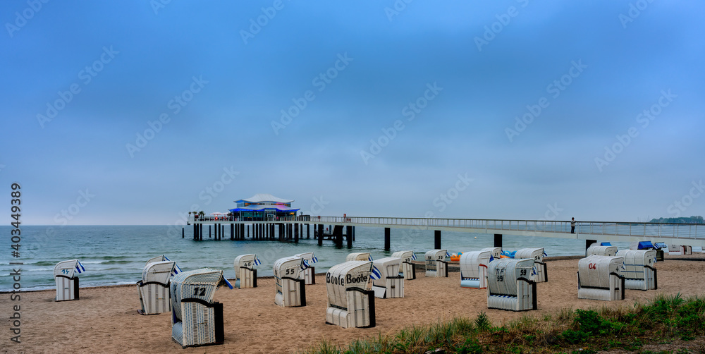 Beach chairs on Timmendorfer Strand, Baltic Sea. Germany. Beach chairs on Timmendorfer Strand, Baltic Sea. Germany.