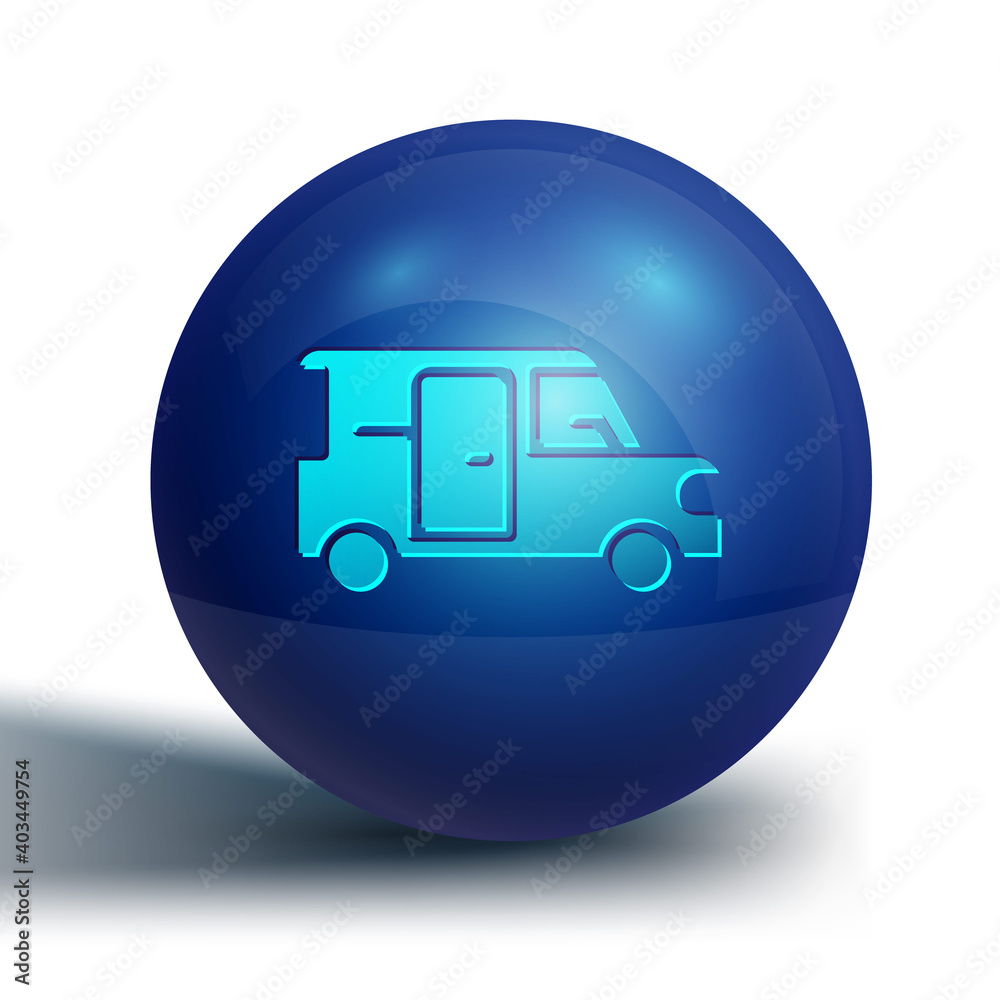 Blue Minibus icon isolated on white background. Blue circle button. Vector. Blue Minibus icon isolated on white background. Blue circle button. Vector.