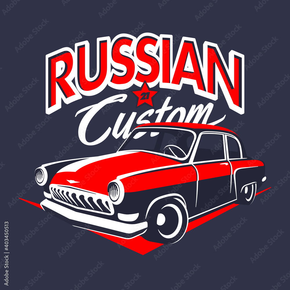Plakat Classic russian muscle car logo, emblem, badges isolated on background. Old russian car vector illustration