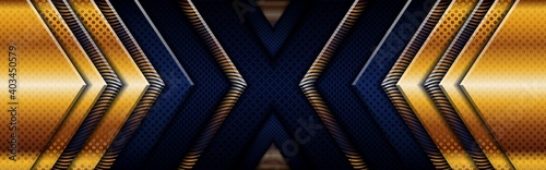 Abstract polygonal luxury golden line with dark navy blue background