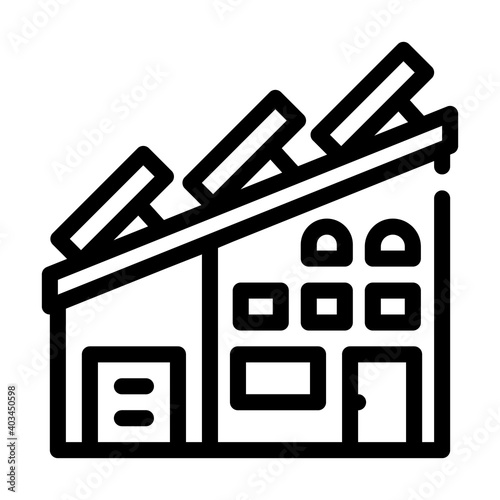 house roof with solar panels line icon vector illustration