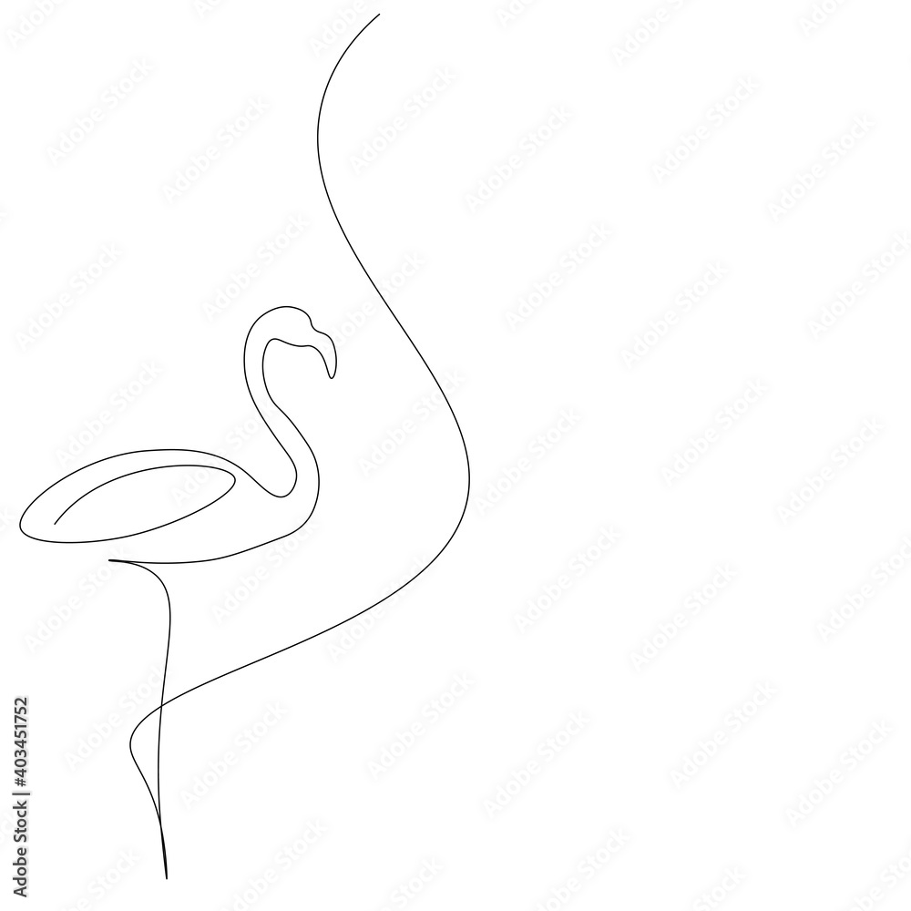 Fototapeta premium Flamingo bird silhouette line drawing, vector illustration