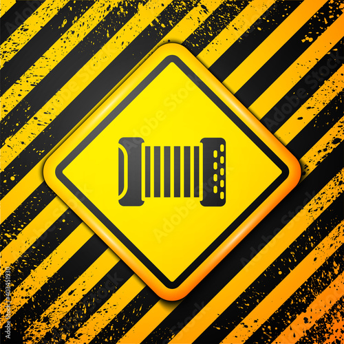 Black Musical instrument accordion icon isolated on yellow background. Classical bayan, harmonic. Warning sign. Vector.