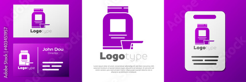 Logotype Sports nutrition bodybuilding proteine power drink and food icon isolated on white background. Logo design template element. Vector.