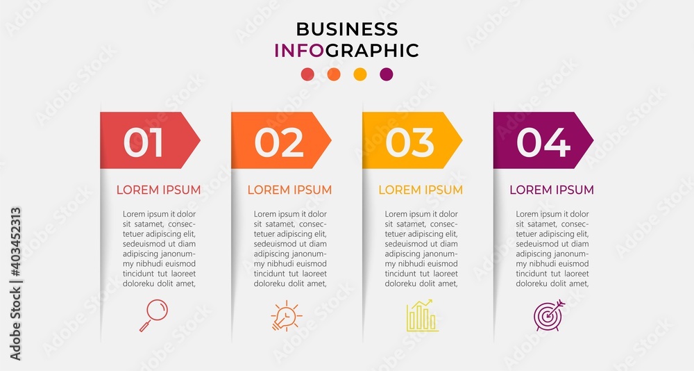 Minimal Business Infographics template. Timeline with 4 four steps, options and marketing icons .Vector linear infographic with two circle conected elements. Can be use for presentation. Eps10 vector