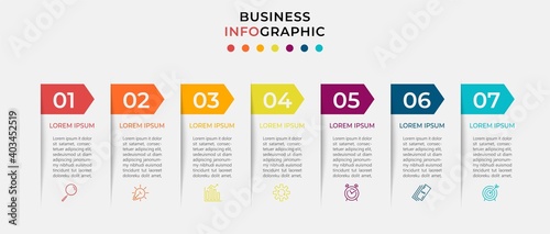 Minimal Business Infographics template. Timeline with 7 seven steps, options and marketing icons .Vector linear infographic with two circle conected elements. Can be use for presentation. Eps10 vector