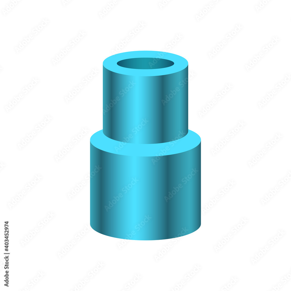 PVC plastic pipe fittings or coupling vector icon. Reducer or increaser type. Part for connection or installation pipe in pipeline system for plumbing, irrigation, drainage, sewage and water supply. PVC plastic pipe fittings or coupling vector icon. Reducer or increaser type. Part for connection or installation pipe in pipeline system for plumbing, irrigation, drainage, sewage and water supply.