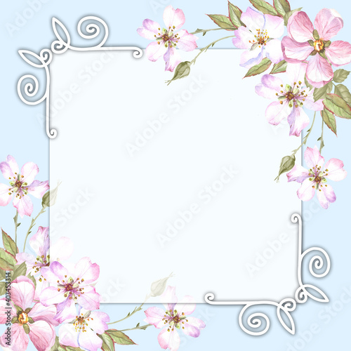 pink floral frame.watercolor
