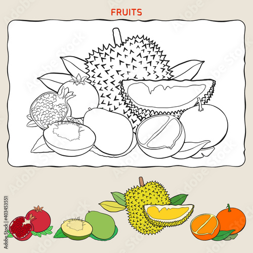 Coloring page of tropical fruits