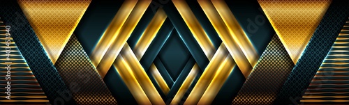 Abstract gold light on dark green modern futuristic background