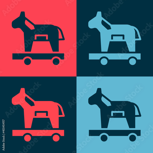 Pop art Trojan horse icon isolated on color background. Vector.