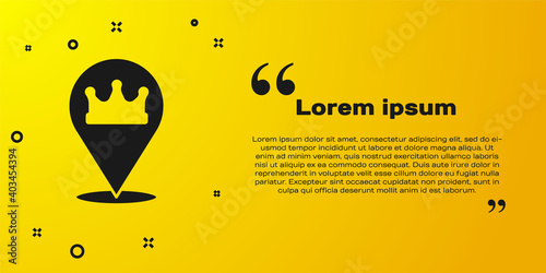 Black Location king crown icon isolated on yellow background. Vector. photo