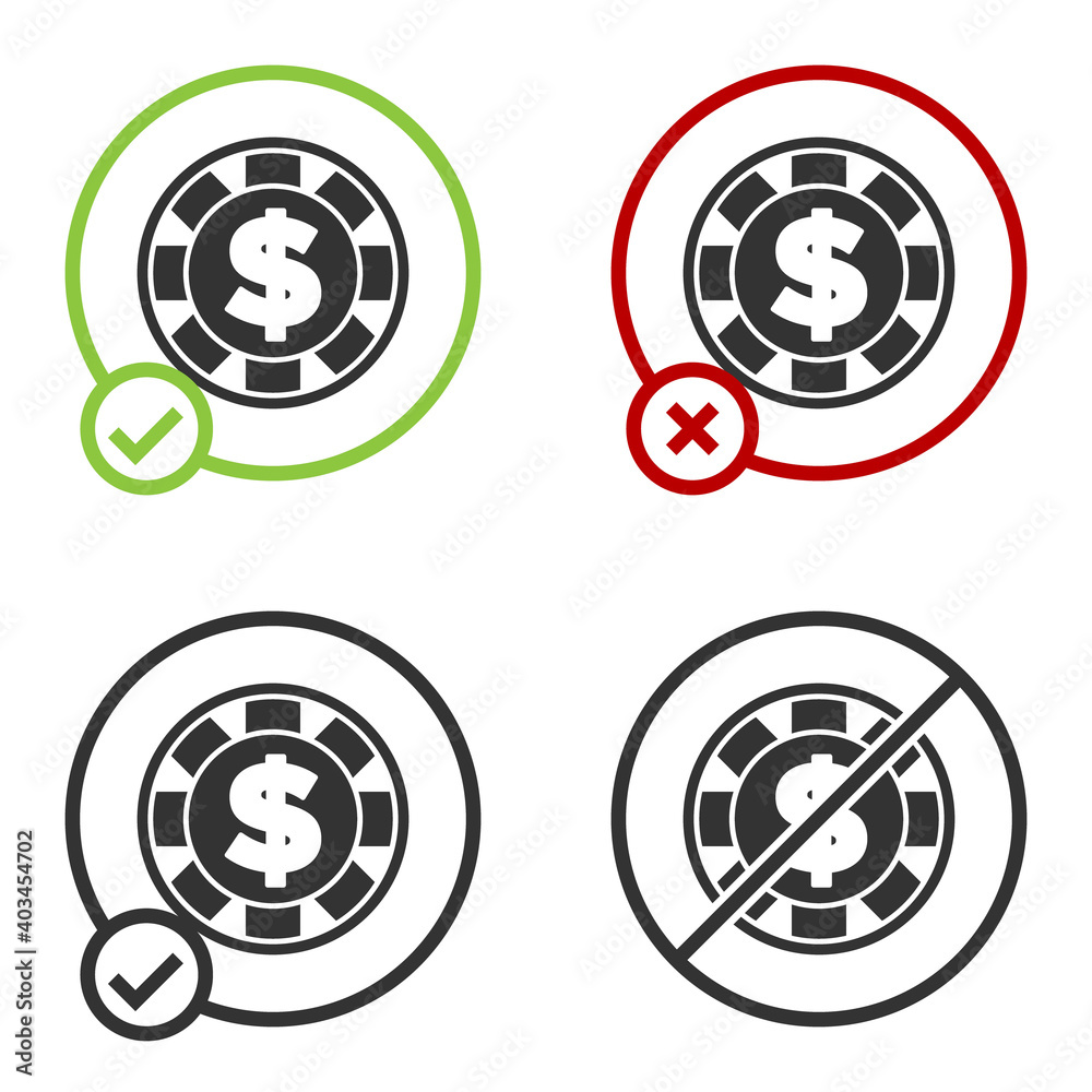Black Casino chip with dollar symbol icon isolated on white background. Casino gambling. Circle button. Vector. Black Casino chip with dollar symbol icon isolated on white background. Casino gambling. Circle button. Vector.