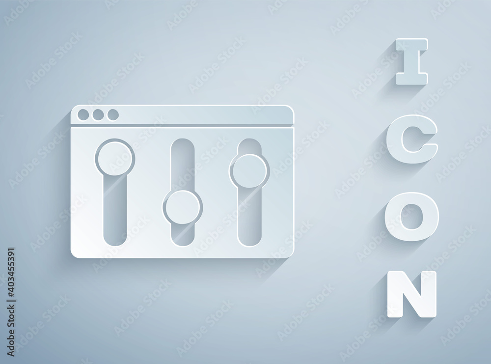 Paper cut Browser setting icon isolated on grey background. Adjusting, service, maintenance, repair, fixing. Paper art style. Vector. Paper cut Browser setting icon isolated on grey background. Adjusting, service, maintenance, repair, fixing. Paper art style. Vector.