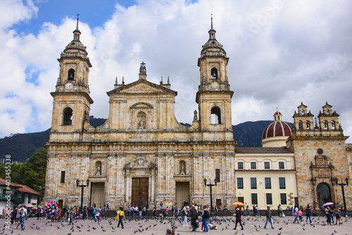 The neoclassical Primatial Cathedral (Catedral Primada) in Plaza Bolivar, Bogotá, Colombia