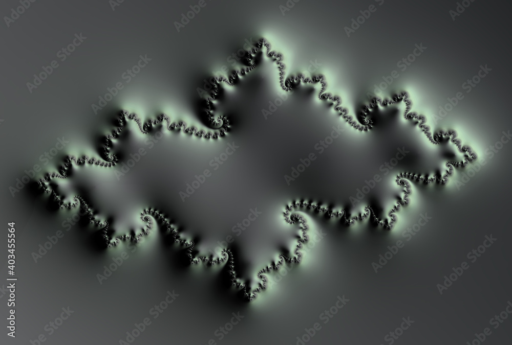 Fantastic grey-green fractal background. The background consists of an abstract fractal texture and is suitable for use as a decorative frame. Digital art. 3D rendering.