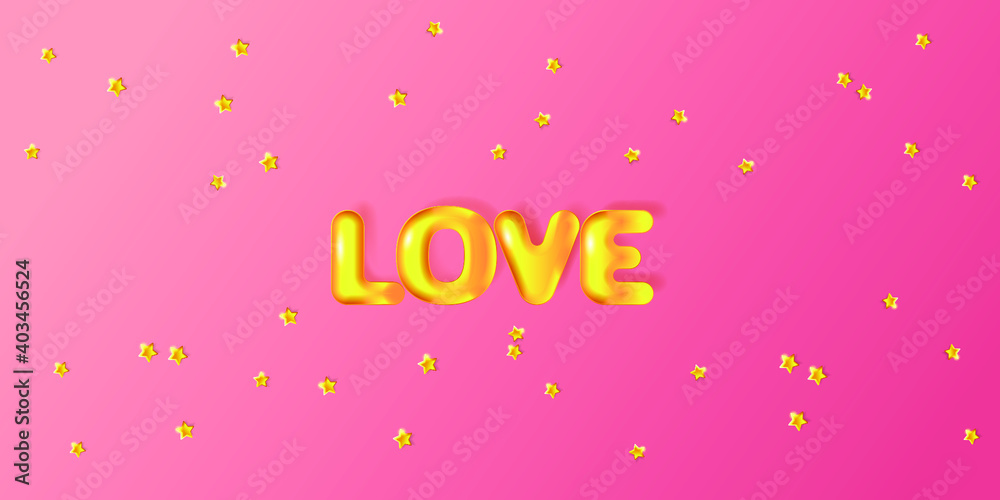 Greeting card for Valentine's day, Wedding, Mother's Day with pink 3D golden text Love. Vector EPS10 Greeting card for Valentine's day, Wedding, Mother's Day with pink 3D golden text Love. Vector EPS10