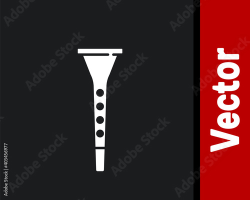 White Clarinet icon isolated on black background. Musical instrument. Vector.
