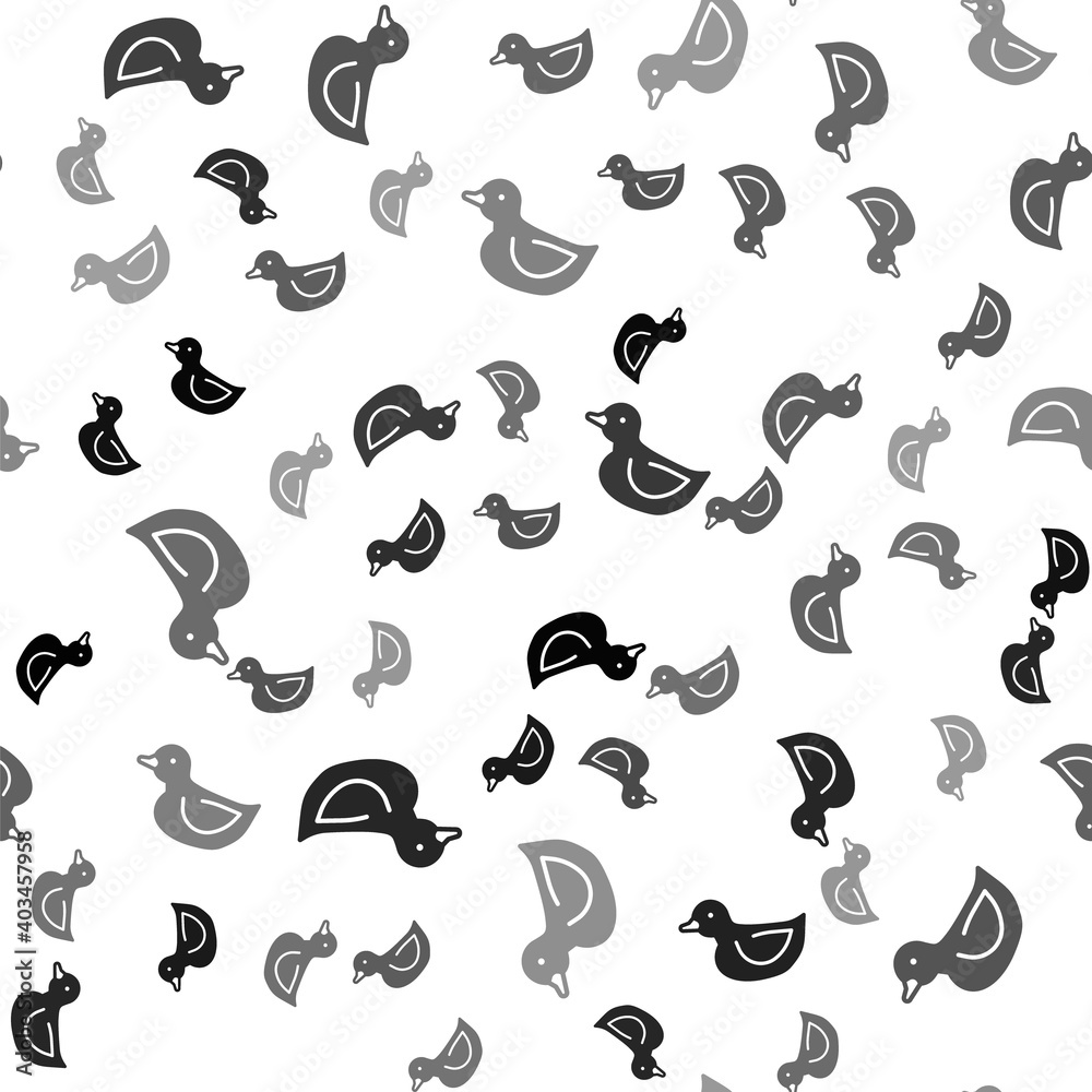 Black Rubber duck icon isolated seamless pattern on white background. Vector. Black Rubber duck icon isolated seamless pattern on white background. Vector.
