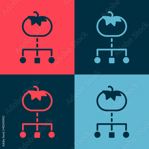 Pop art Genetically modified food icon isolated on color background. GMO fruit. Vector.