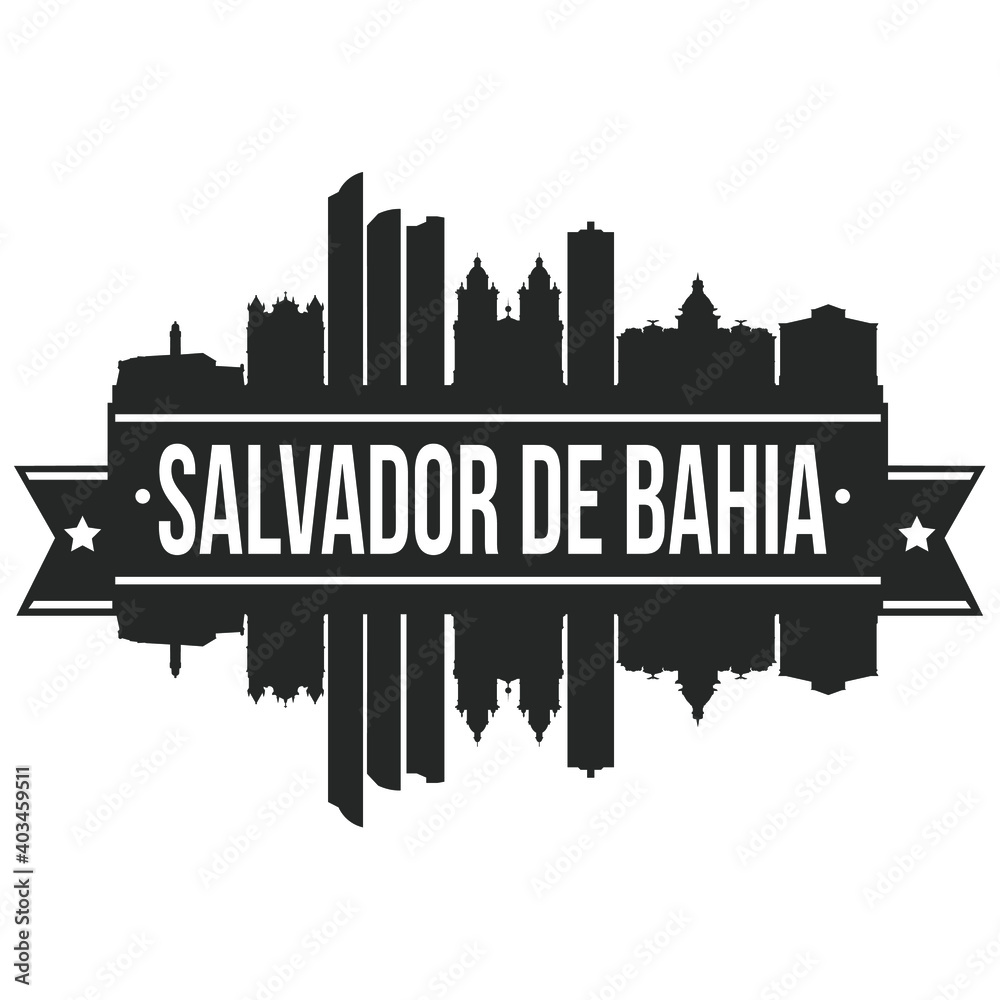 Salvador de Bahia Brazil Skyline Silhouette Design City Vector Art Famous Buildings Stamp Stencil.