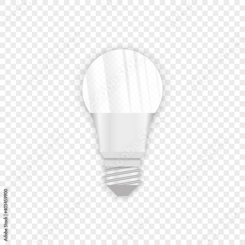 Vector image of a led light bulb. Realistic 3d object on a transparent background. The effect of light. The symbol of creativity and ideas.