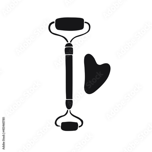 Vector hand drawn doodle sketch black gua sha face massage roller isolated on white background