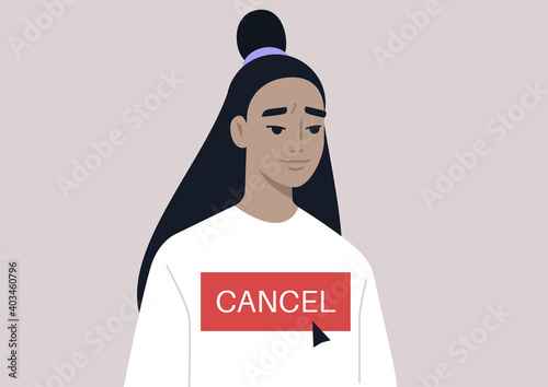 Cancel culture concept, a young female Asian character being cancelled by online users