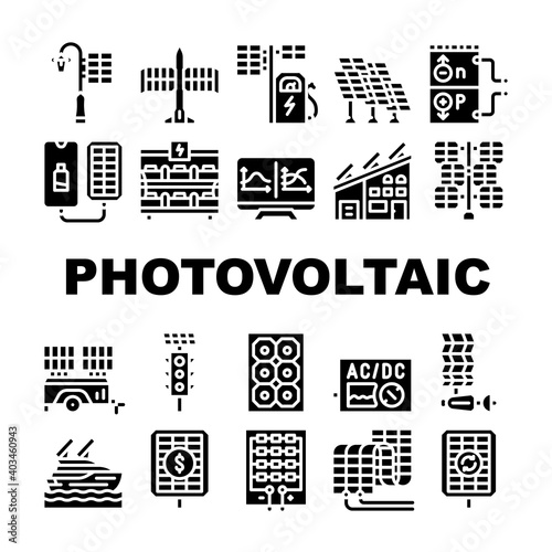 Photovoltaic Energy Collection Icons Set Vector Illustrations
