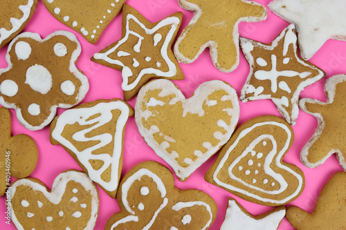 Background of hand-painted gingerbread on pink