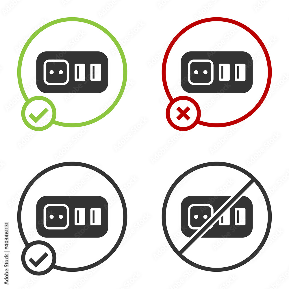 Black Electrical outlet icon isolated on white background. Power socket. Rosette symbol. Circle button. Vector.