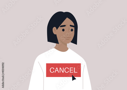 Cancel culture concept, a young female character being cancelled by online users