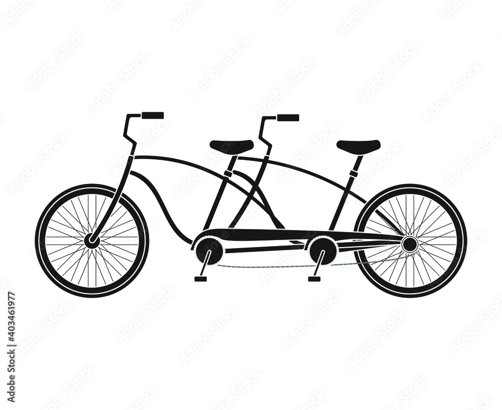 Vector flat double pair bicycle isolated on white background Vector flat double pair bicycle isolated on white background