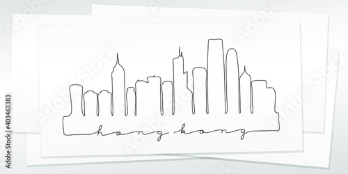 Hong Kong Doodle Skyline Hand Drawn. City One Line Art Illustration Landmark. Minimalistic Sketch Pen Background.
