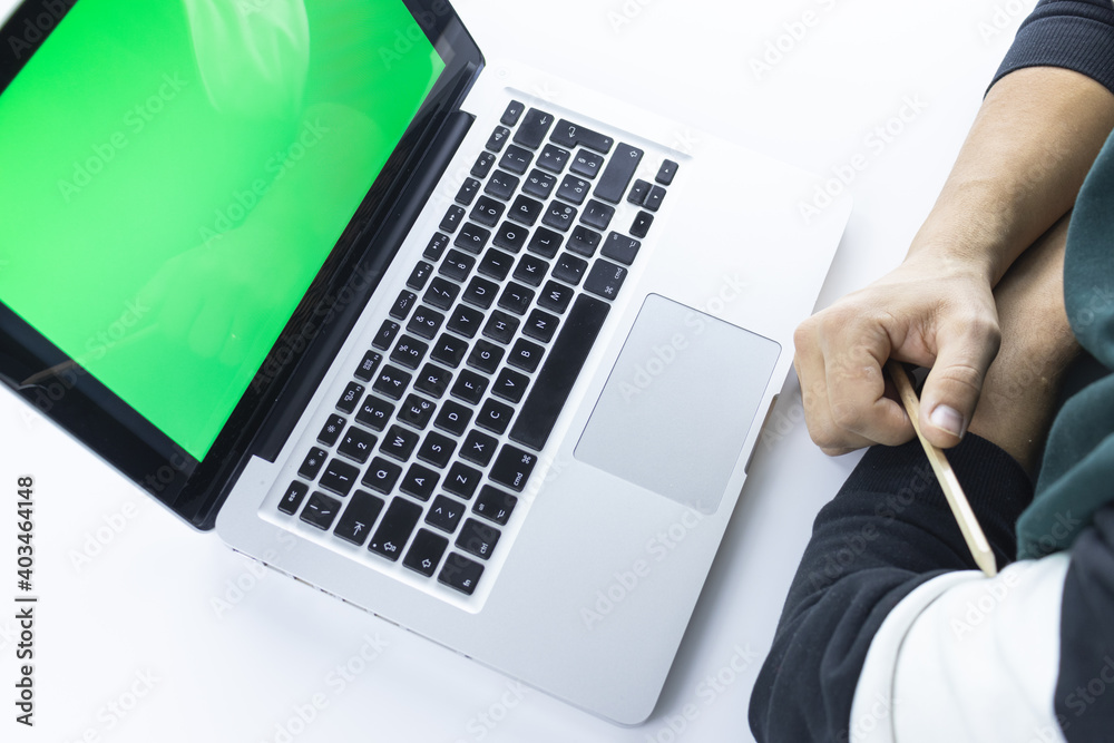 Home office. Young entrepreneur working and explaining from home.