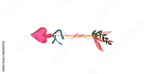 Watercolor illustration. Arrow for decoration of greeting cards, Valentines, prints.