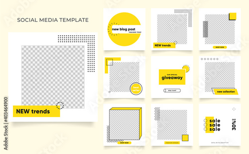 social media template banner blog fashion sale promotion. fully editable instagram and facebook square post frame puzzle organic sale poster. fresh yellow element shape vector background