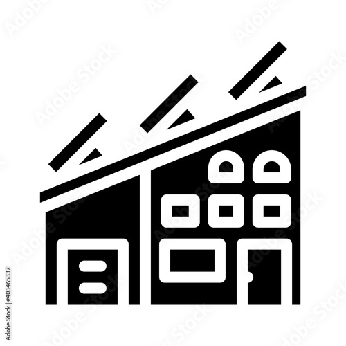 house roof with solar panels glyph icon vector illustration