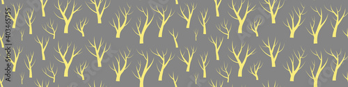 Naked trees seamless pattern. Yellow silhouettes on gray background. Vector illustration.