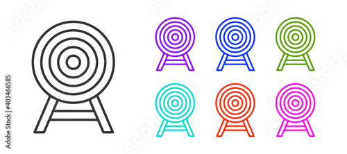 Black line Target with arrow icon isolated on white background. Dart board sign. Archery board icon. Dartboard sign. Business goal concept. Set icons colorful. Vector.