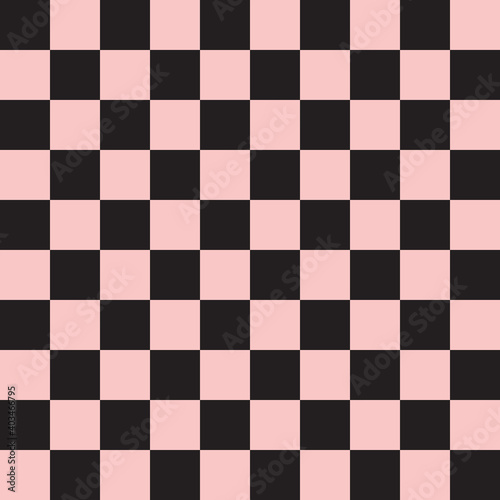 Vector seamless pattern of pink checkered chess board texture isolated on black background