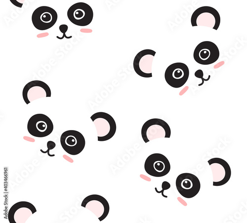 Vector seamless pattern of flat cartoon hand drawn doodle panda face isolated on white background