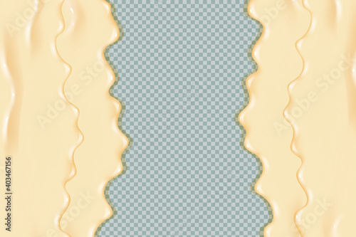 Flowing realistic liquid mayonnaise on transparent background.Spreading cheese, cream, milk, cream or yogurt.