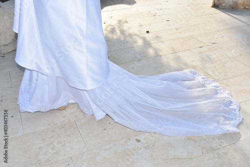 bride white dress on floor