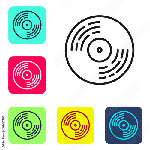 Black line Vinyl disk icon isolated on white background. Set icons in color square buttons. Vector.