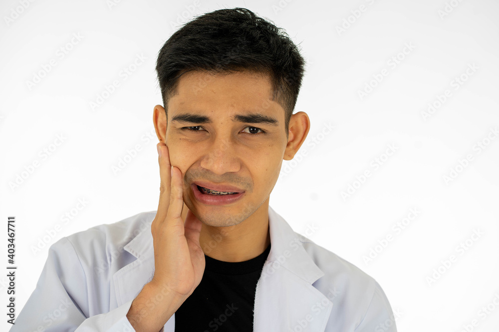 Asian medical doctor dentist with baraces on white background cope space. healthcare and medicine concept. Asian medical doctor dentist with baraces on white background cope space. healthcare and medicine concept.