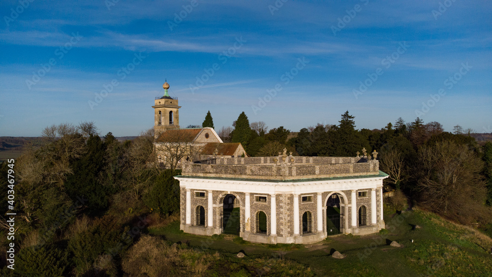 Fototapeta premium Church and mausoleum at West Wycombe, Buckinghamshire, home of the Dashwood family