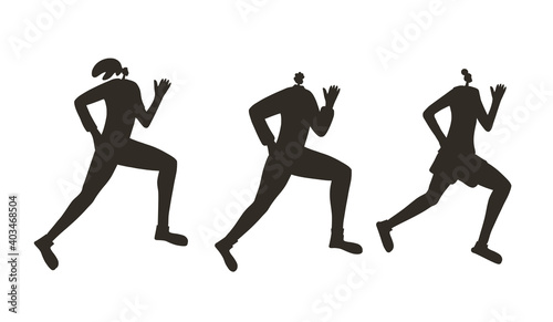 Running girl. Vector flat jogging person design.