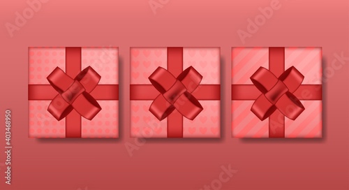 Set of boxs 3d realistic suprise decoration greeting gift creative concept , holiday celebration anniversary february 