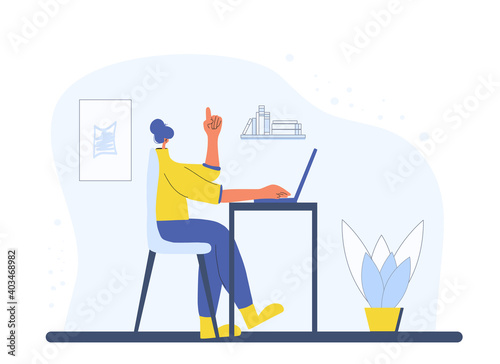 Man work with laptop. Vector flat design.